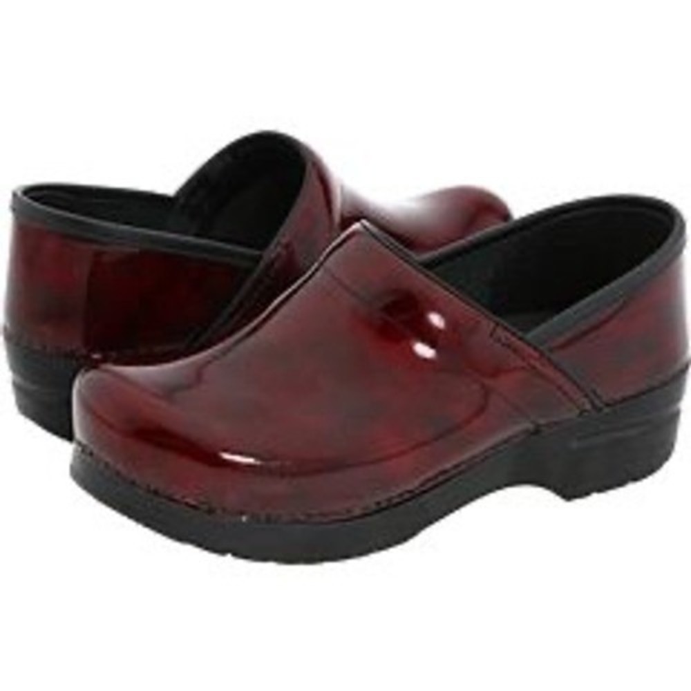 Dansko Professional Clogs Womens 36 6 Patent Leather Burgundy Marble Slip On